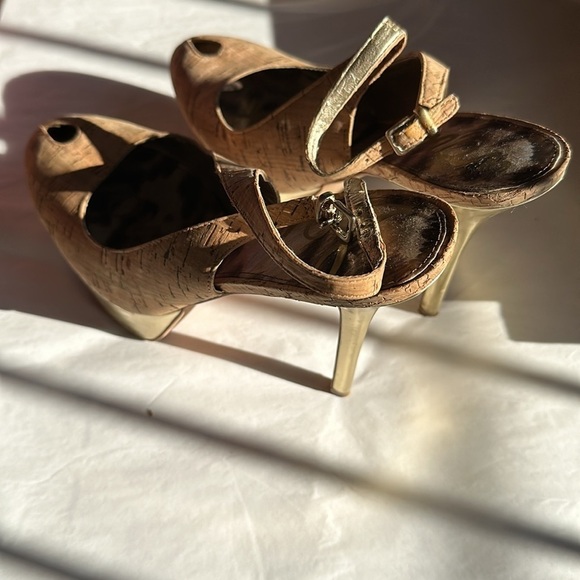 SAM Edeman Cork Style Heels With Gold Heel Size 8.5 - Picture 7 of 11